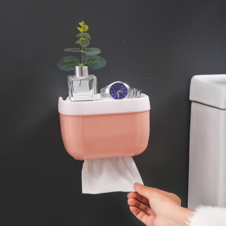 Waterproof Tissue Box Storage Rack Wall Hanging Storage Rack Toilet Seamless Paste Tissue Box Paper Roll Paper Box Toilet