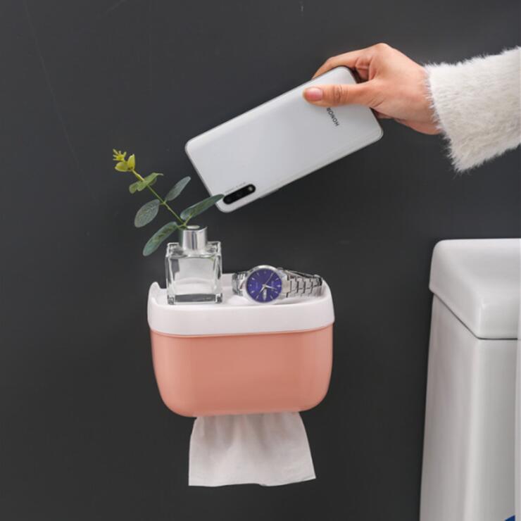 Waterproof Tissue Box Storage Rack Wall Hanging Storage Rack Toilet Seamless Paste Tissue Box Paper Roll Paper Box Toilet