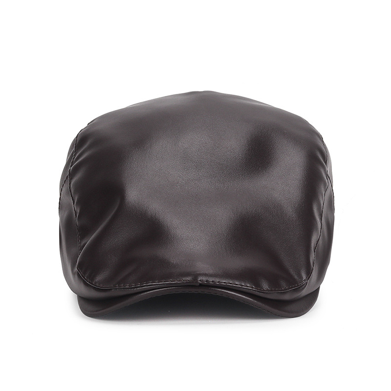 pu Spring Autumn and Winter Leather Beret Men and Women Casual Korean Style Outdoor Cap Fashion Retro Couple Forward Cap