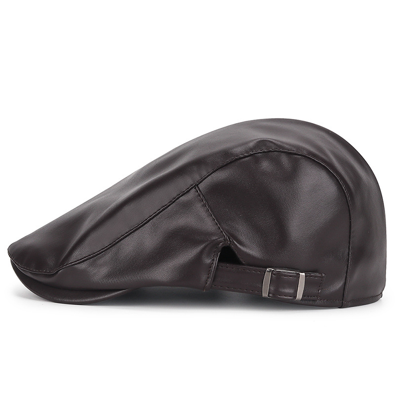 pu Spring Autumn and Winter Leather Beret Men and Women Casual Korean Style Outdoor Cap Fashion Retro Couple Forward Cap