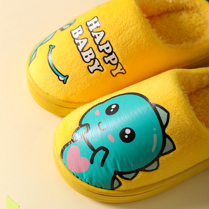 Autumn and winter parent-child children's cotton shoes for women's indoor home cartoon cute non-slip thick-soled little dinosaur woolen cotton slippers