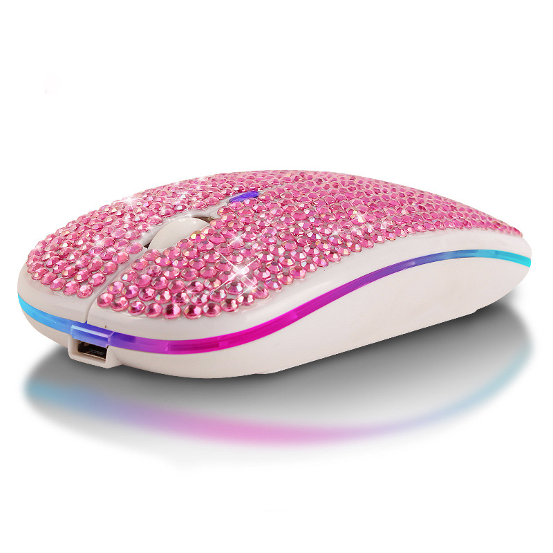 Cross-border Rechargeable Mute Diamond-encrusted Bluetooth Dual-mode Mouse Electronic Gift Colorful Luminous Wireless Bluetooth Mouse