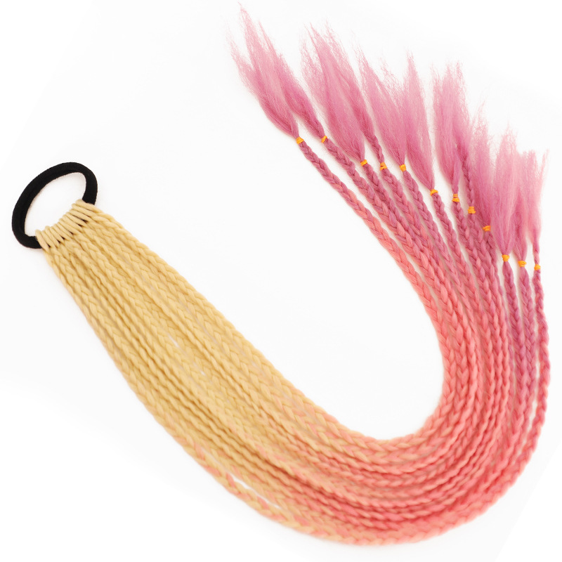 Wig ponytail color braid high temperature Silk Braid gradient National style three-strand braid dirty ponytail