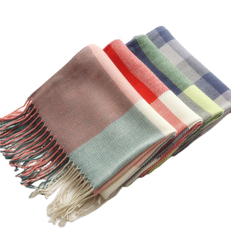 Amazon plaid scarf female winter student new ins Korean style versatile tassel shawl cashmere-like factory batch
