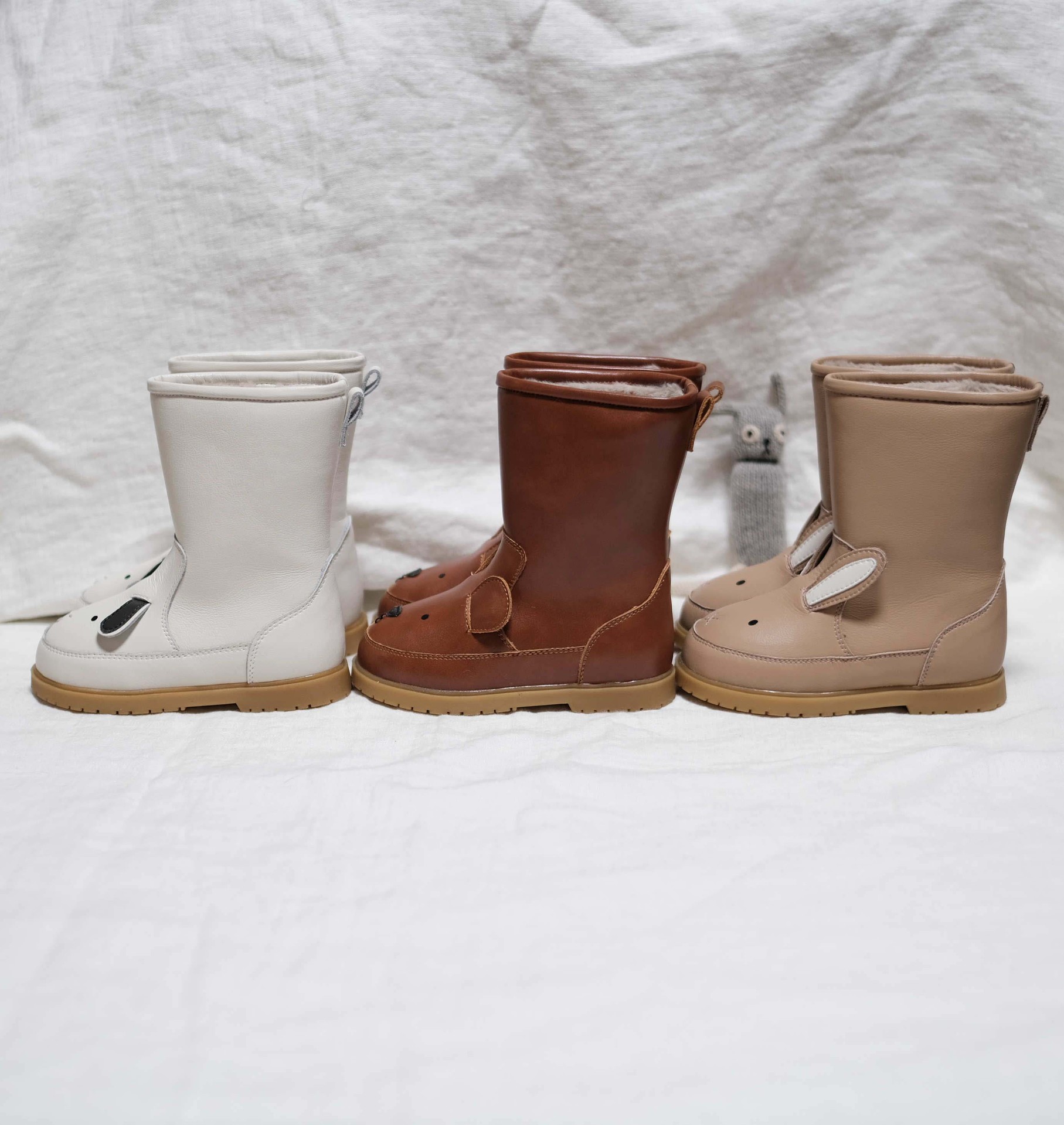 littlesummer 21 new handmade autumn and winter leather warm animal cartoon long hair non-slip snow boots