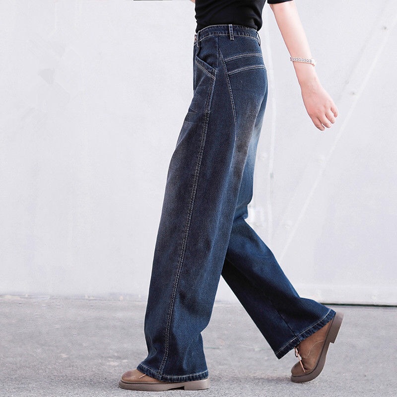 Cross-border Spring and Autumn New Pendant Sense Jeans Women's High Waist Straight Loose Slimming Large Size Wide Leg Trousers Dad Pants