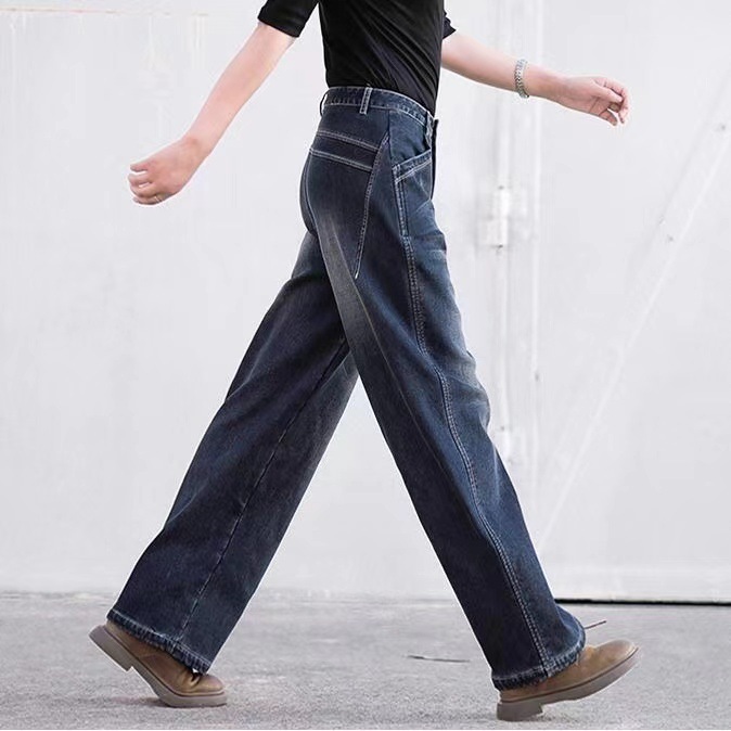 Cross-border Spring and Autumn New Pendant Sense Jeans Women's High Waist Straight Loose Slimming Large Size Wide Leg Trousers Dad Pants