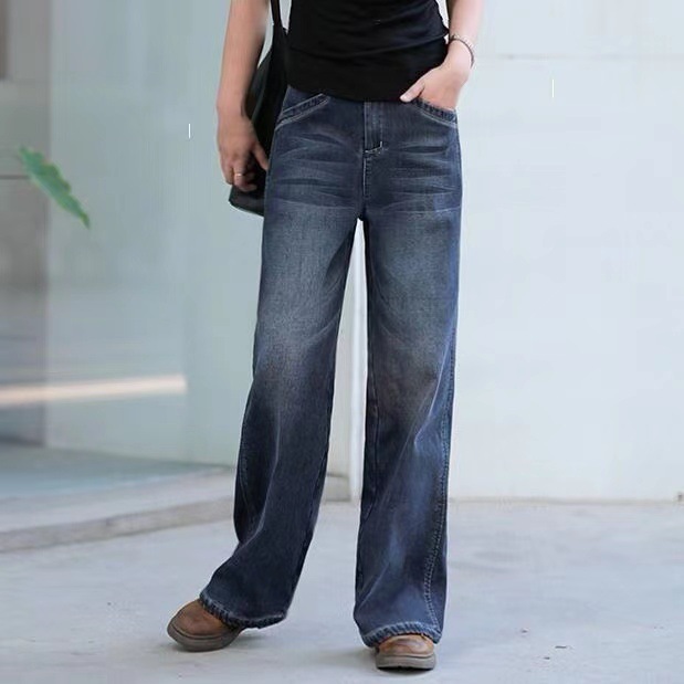 Cross-border Spring and Autumn New Pendant Sense Jeans Women's High Waist Straight Loose Slimming Large Size Wide Leg Trousers Dad Pants