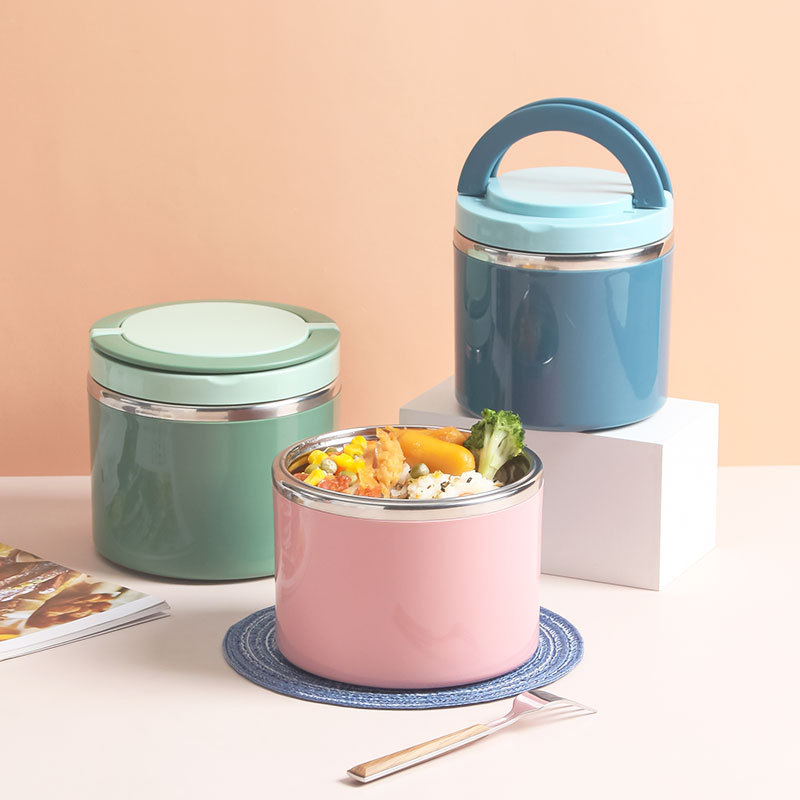 Morandi round stainless steel lunch box Huamei large capacity portable insulated stainless steel lunch box Korean lunch box