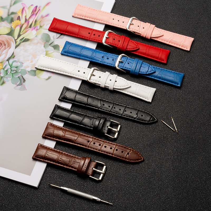 Leather Watch Strap Factory Direct Cowhide Watch Strap for Huawei Samsung Apple Bamboo Crocodile Pattern Bracelet Accessories
