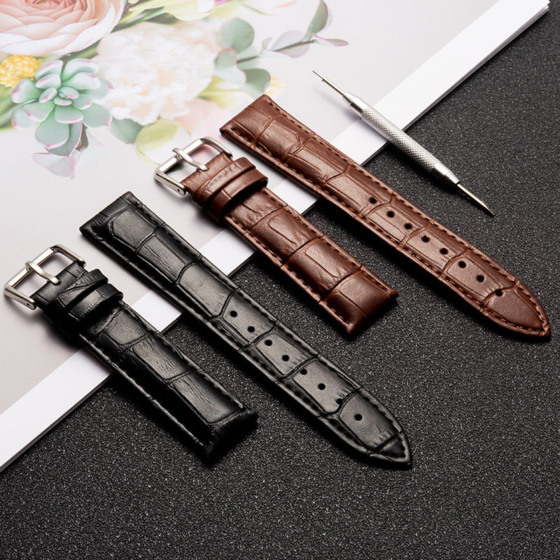 Leather Watch Strap Factory Direct Cowhide Watch Strap for Huawei Samsung Apple Bamboo Crocodile Pattern Bracelet Accessories