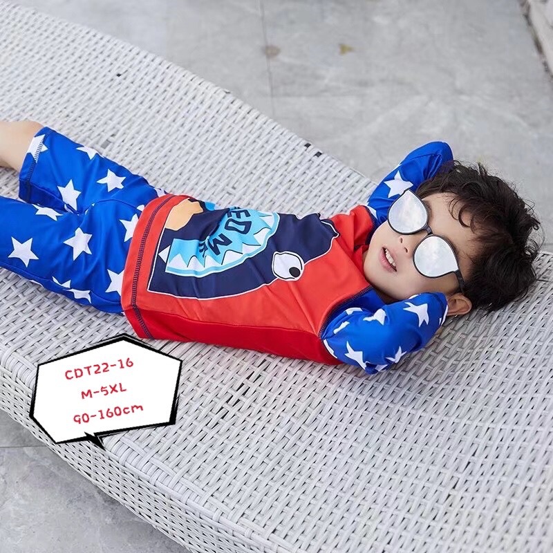 New Swimwear Korean Style Children's Swimsuit Long Sleeve Cartoon Dinosaur Shark Large Size Split Baby Swimsuit