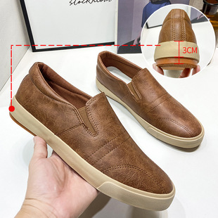 White shoes slip-on casual elastic men's shoes low-top lazy leather shoes Four Seasons lightweight rubber shoes khaki flat shoes
