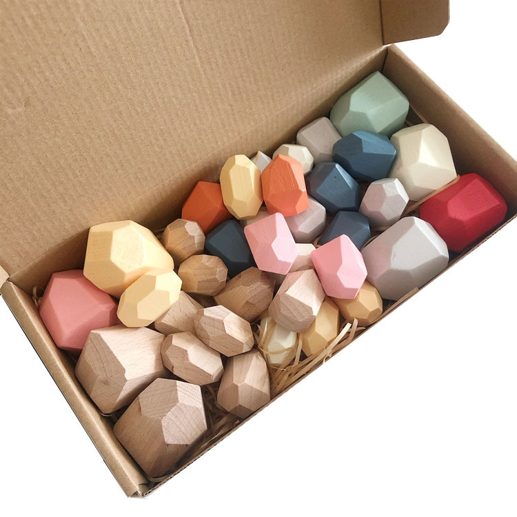 Cross-border Children's Wooden Stones Colored Stone Montessori Balance Cognitive Stacks Early Education Educational Building Blocks Toys