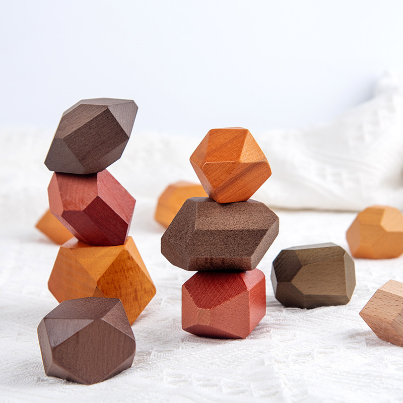 Cross-border Children's Wooden Stones Colored Stone Montessori Balance Cognitive Stacks Early Education Educational Building Blocks Toys