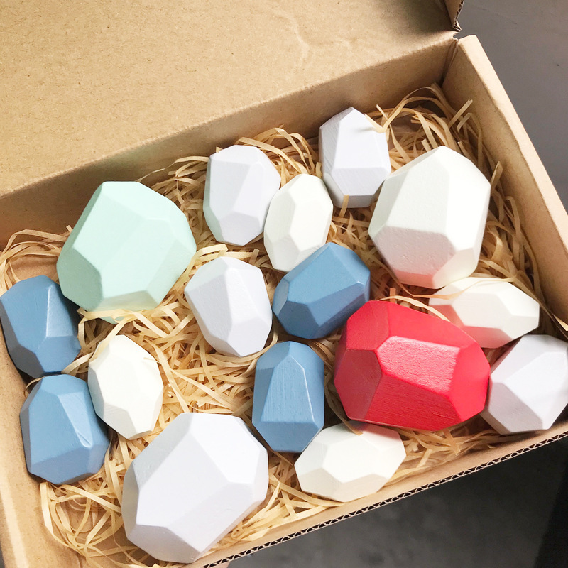 Cross-border Children's Wooden Stones Colored Stone Montessori Balance Cognitive Stacks Early Education Educational Building Blocks Toys