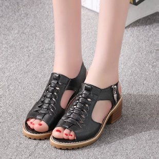 2023 sandals women's summer flat waterproof platform beef tendon soles women's sandals fish mouth side zipper retro Joker women's shoes wholesale
