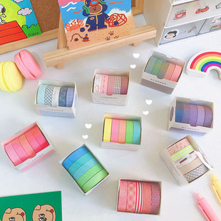 Mu Qi Xi Cartoon and Paper Tape Set Girl's Heart Macaron Hand Account Sticker Student DIY Decorative Sticker