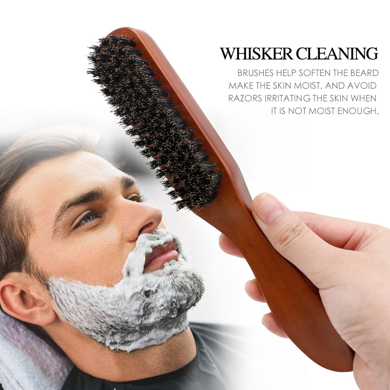 Cross-border hair sweeping barbershop cleaning brush solid wood mane beard brush hairdressing oil head brush beard styling comb