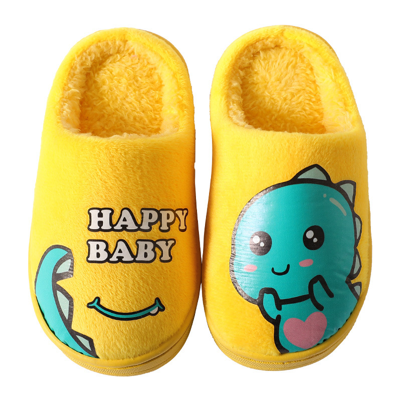 Autumn and winter parent-child children's cotton shoes for women's indoor home cartoon cute non-slip thick-soled little dinosaur woolen cotton slippers