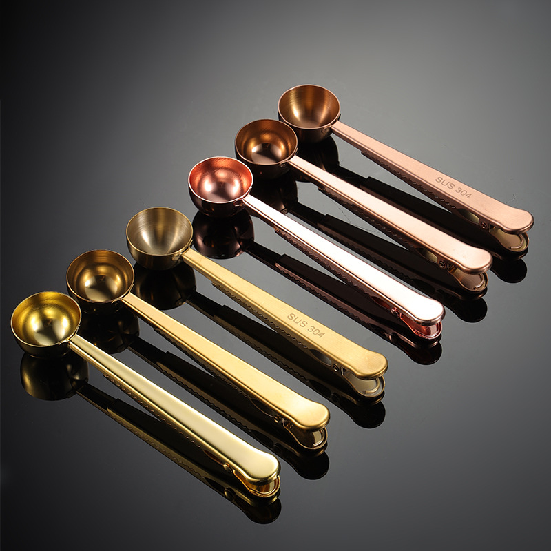 En 430 stainless steel coffee spoon clip multi-purpose bag sealing clip PVD titanium plated rose gold black cross border