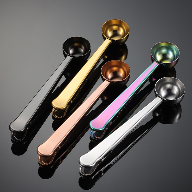 En 430 stainless steel coffee spoon clip multi-purpose bag sealing clip PVD titanium plated rose gold black cross border