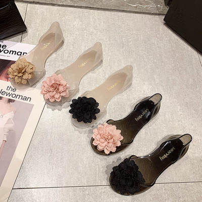 Jelly Sandals Women's Flower Fish-toe Transparent Plastic Non-slip Women's Shoes Spring and Summer New Flat Fashionable Korean Style Jelly Shoes