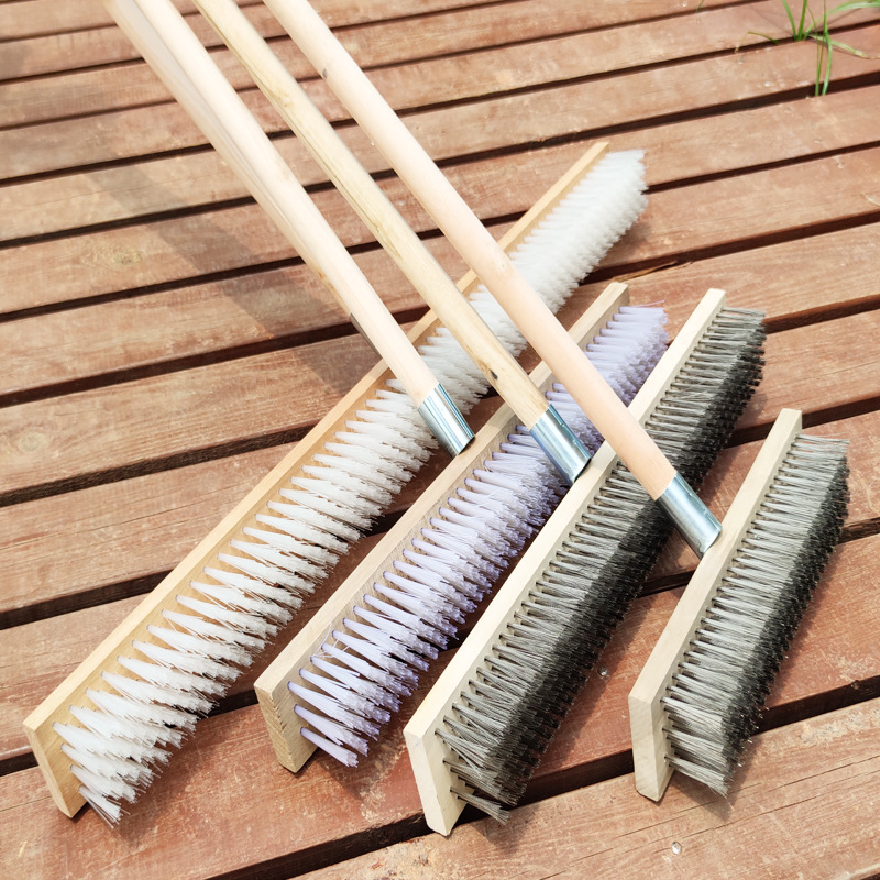 Long handle steel wire brush household floor brush printing wool stainless steel wire industrial brush rust removal moss large floor cleaning