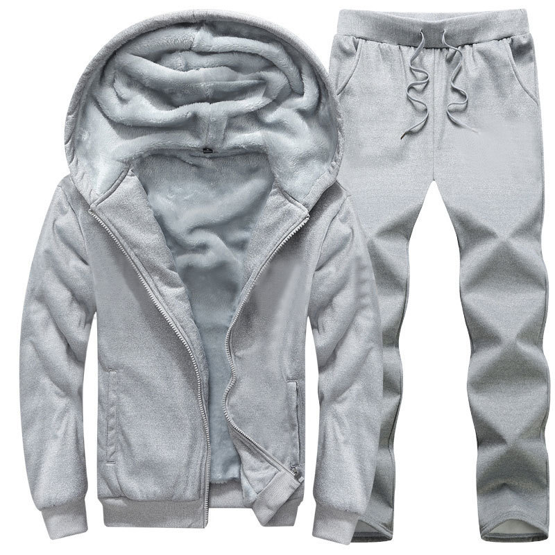 Men's Winter Casual Sports Suit Sweater Cardigan Large Size Fleece-lined Thickened Cross-border Youth Fashion Suit