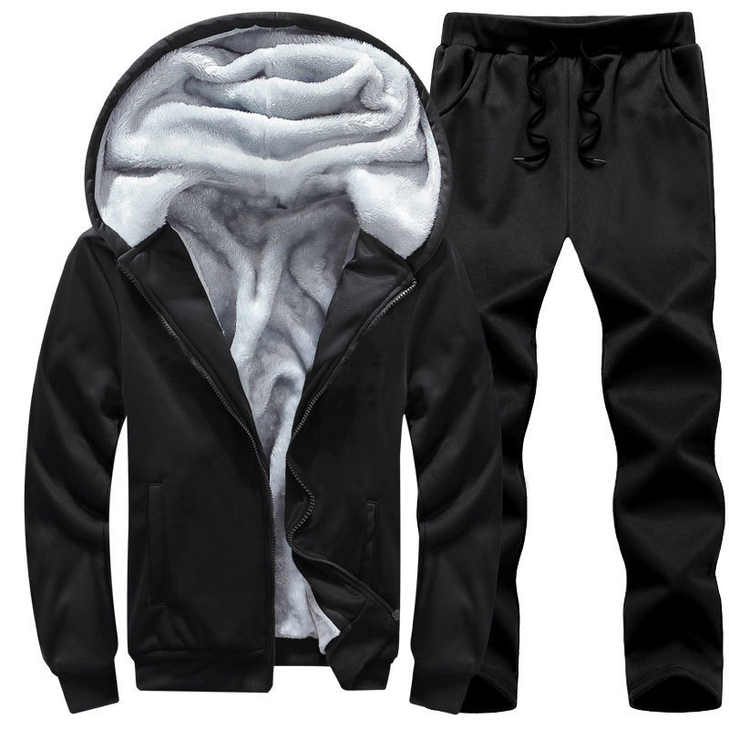 Men's Winter Casual Sports Suit Sweater Cardigan Large Size Fleece-lined Thickened Cross-border Youth Fashion Suit