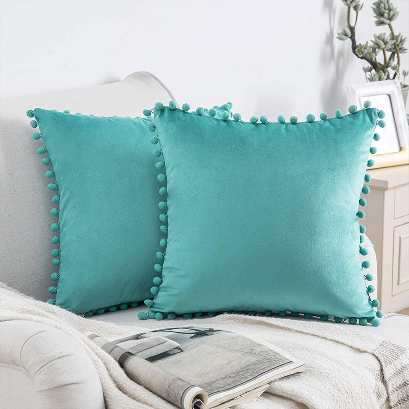Amazon Cross-border Hot Sale Nordic ins Style Color Velvet Ball Lace Pillowcase Fur Ball Cushion Cover