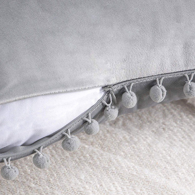 Amazon Cross-border Hot Sale Nordic ins Style Color Velvet Ball Lace Pillowcase Fur Ball Cushion Cover