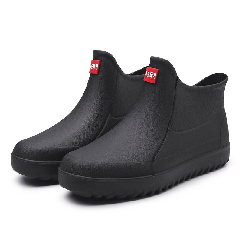 Men's rain boots non-slip waterproof fashion rain boots plus velvet warm rubber shoes kitchen work tube short tube water shoes overshoes