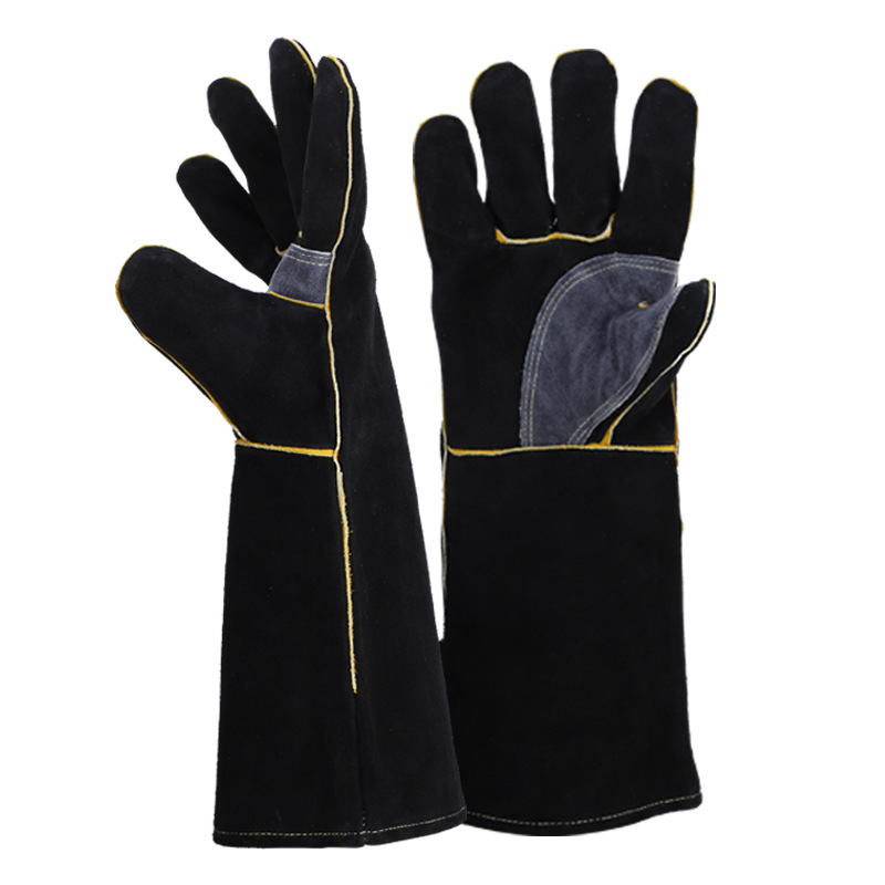 Amazon cowhide welding gloves wear-resistant heat-insulating and high-temperature-resistant gloves outdoor barbecue gloves welding gloves long