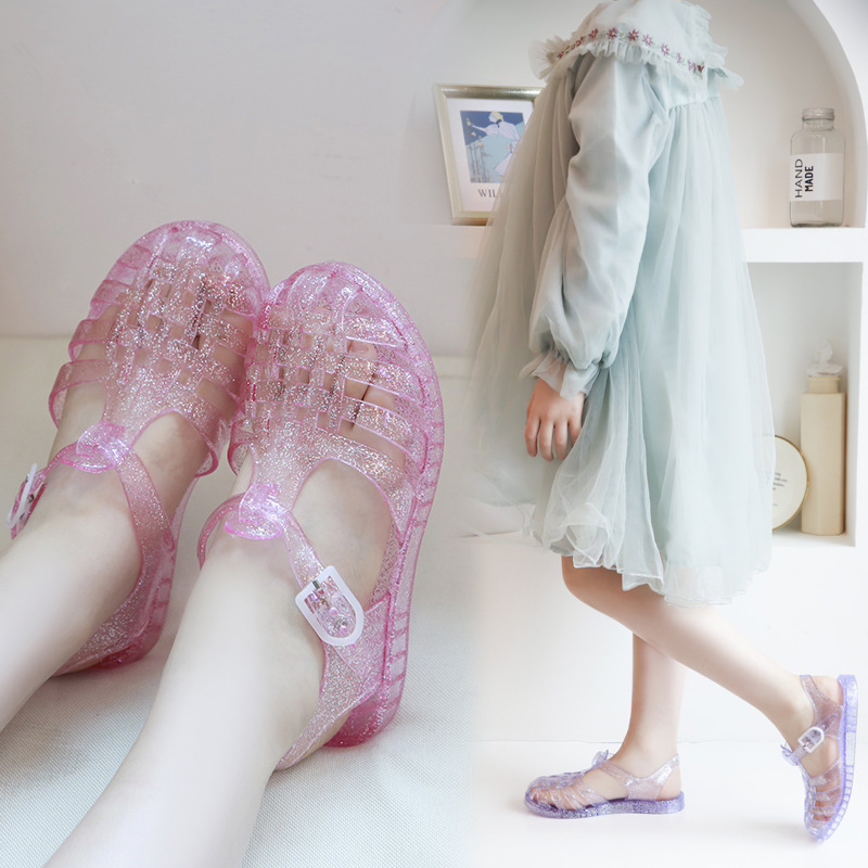 Summer all-match new men's and women's small and medium-sized children's hole shoes covered head jelly flash baby Roman beach sandals