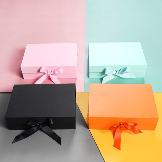 Spot flip folding box wholesale bow solid color packaging box cross-border foreign trade folding gift box one-piece gift box