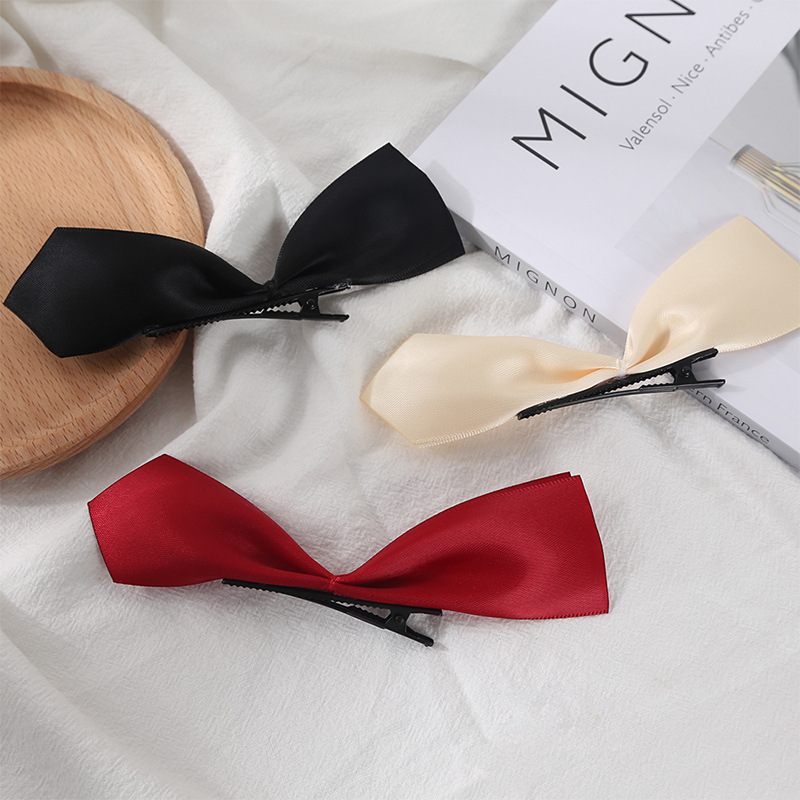 jisoo Zhixiu same style white half-piece three-dimensional wine red bow hairpin black top clip back head duck clip