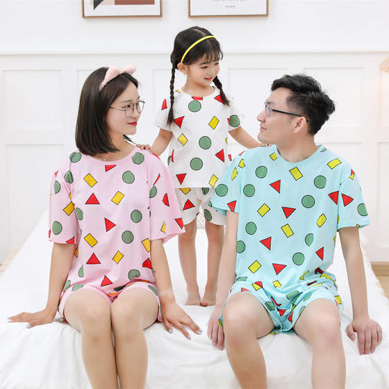 Black Adam Crayon Small New Pajamas Children's Summer Boys' and Girls' Short-sleeved Shorts Suit Family of Three