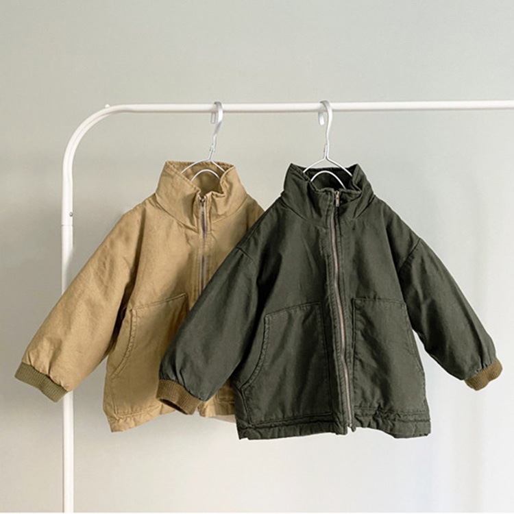 Korean Parent-Child Style Thickened Cotton Jacket with Vertical Collar for Boys and Girls Children's Autumn and Winter Wear Parent-Child Wear All-Match
