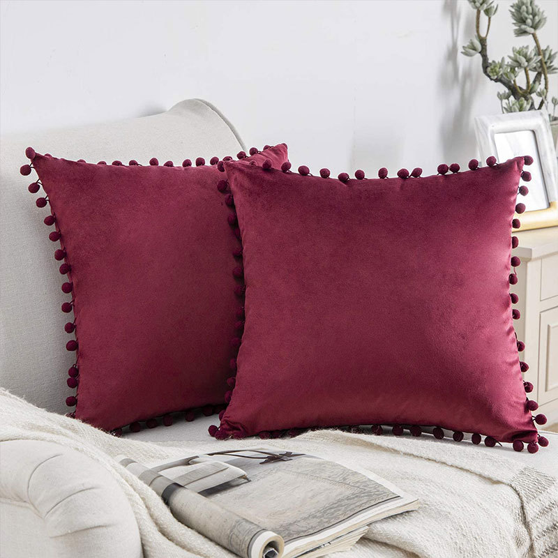 Amazon Cross-border Hot Sale Nordic ins Style Color Velvet Ball Lace Pillowcase Fur Ball Cushion Cover