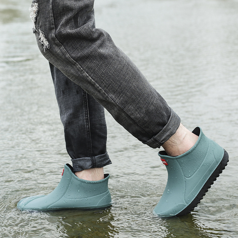 Men's rain boots non-slip waterproof fashion rain boots plus velvet warm rubber shoes kitchen work tube short tube water shoes overshoes
