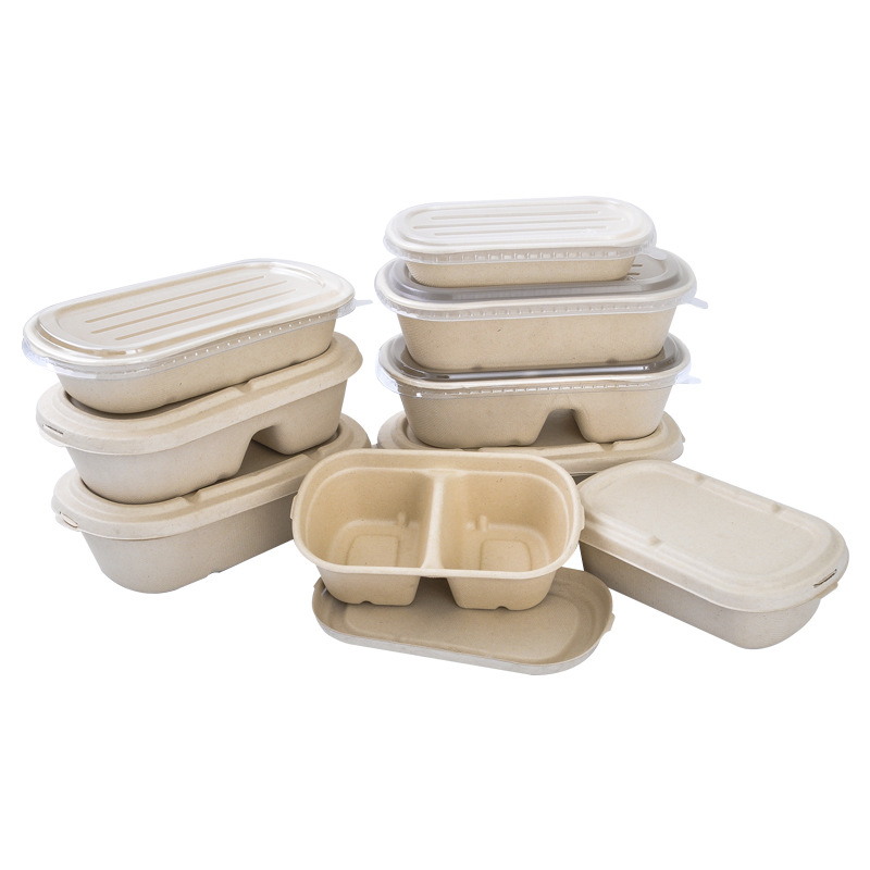 Disposable Pulp Lunch Box Fruit Salad Degradable Sushi Lunch Box Light Food with Lid Flight Take-out Package Box