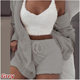 Cross-border Women's European and American Winter Plush Home Clothes Casual 3-piece Pajamas Long-sleeved Shorts Sports Suit for Women