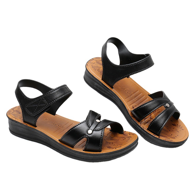 Mom's Sandals Women's Casual Flat Non-Slip Chunky Heel Sandals for Middle-Aged and Elderly Outfit Fashionable Sandals for Elderly Summer Shoes