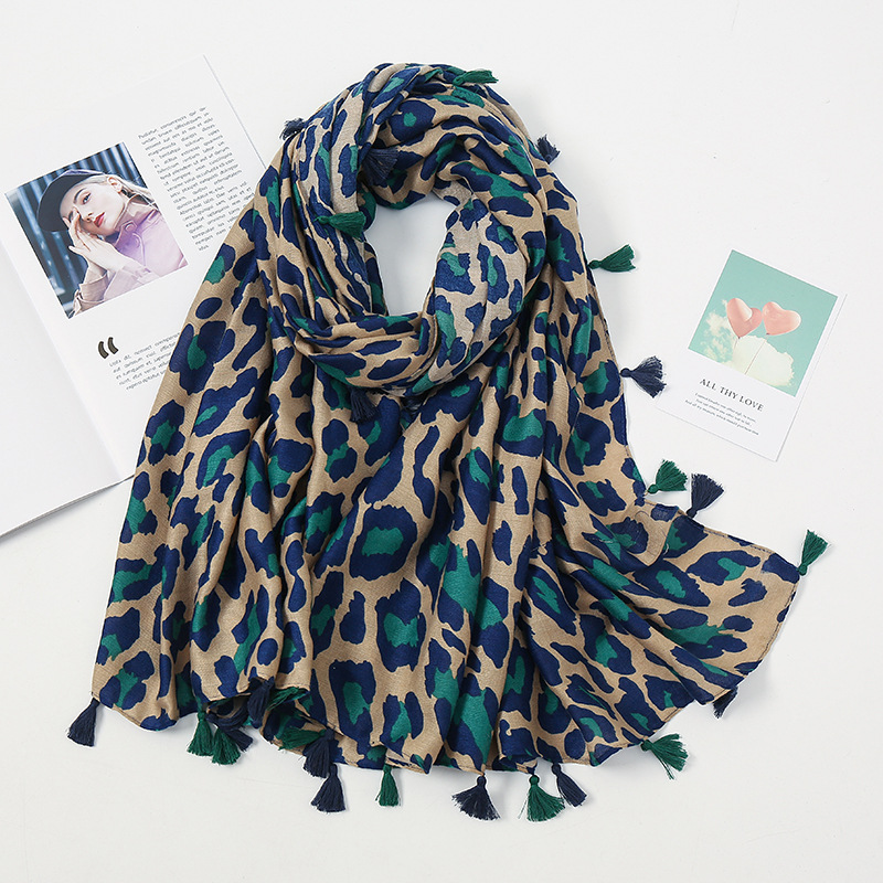 Autumn and Winter European and American Classic Fashion Leopard Cotton Linen Scarf Long Tassel Women's Korean-style Silk Scarf Dual-use Shawl