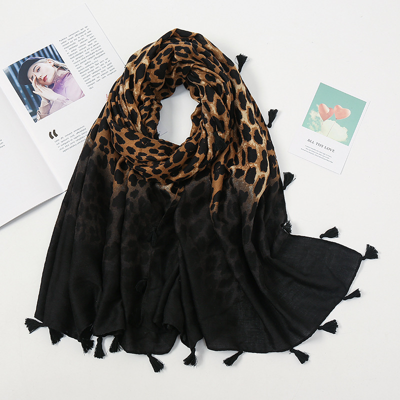 Autumn and Winter European and American Classic Fashion Leopard Cotton Linen Scarf Long Tassel Women's Korean-style Silk Scarf Dual-use Shawl