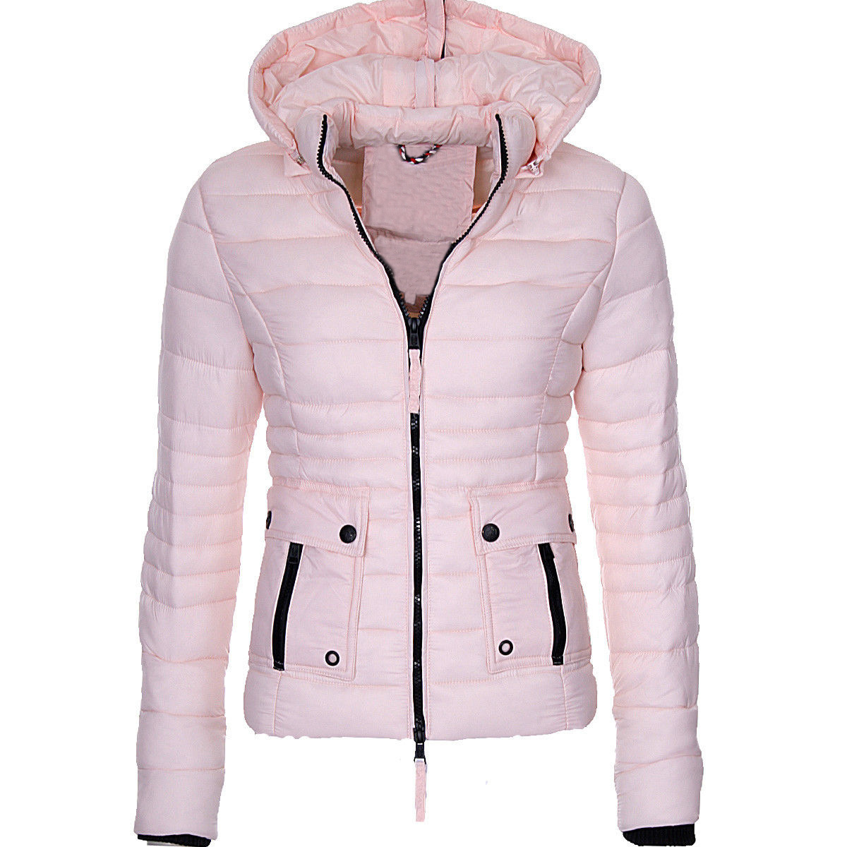 European size cross-border winter women's cotton-padded coat European and American short slim solid color cotton-padded jacket warm zipper hooded cotton-padded coat foreign trade