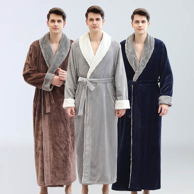 Amazon Flannel Nightgown for Autumn and Winter Thickened Lengthened Couple's Cross-border Men's Bathrobe Home Clothes