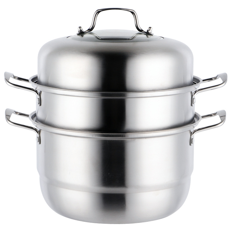 Thickened stainless steel pot three layer steamer double bottom stainless steel steamer soup pot practical gift pot wholesale