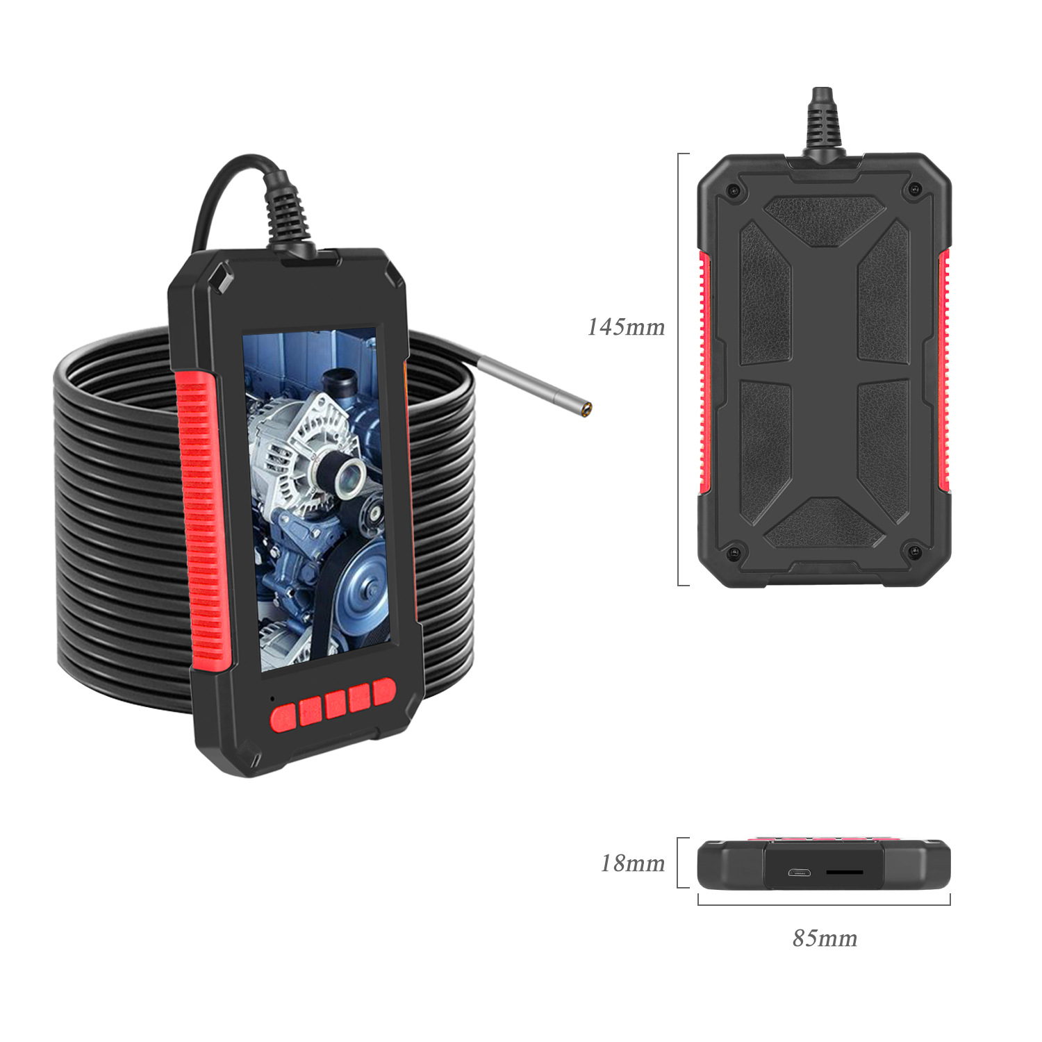 Self-contained screen 3.9mm lens endoscope HD waterproof LED light industrial pipe car inspection USB endoscope